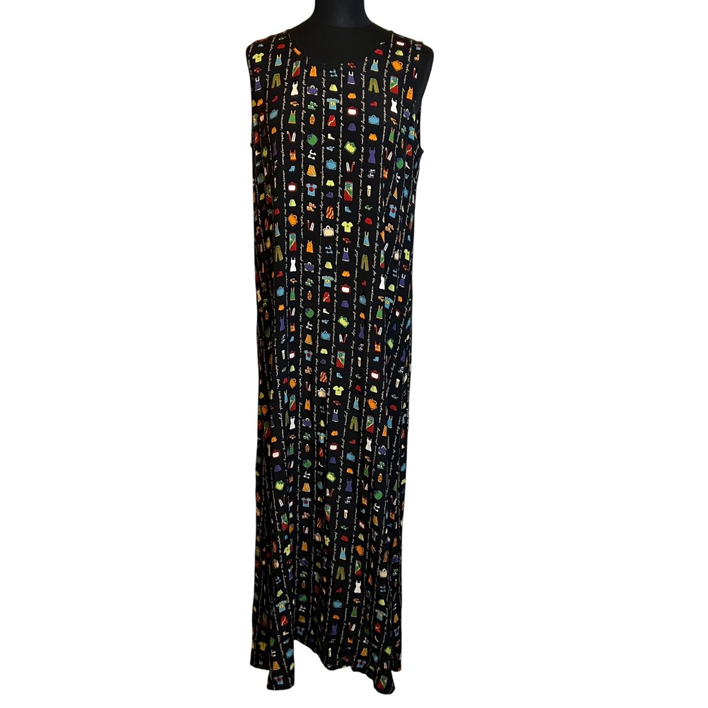 David Dart Collection Vintage Black Multicolor Vacation Print Maxi Dress, Medium